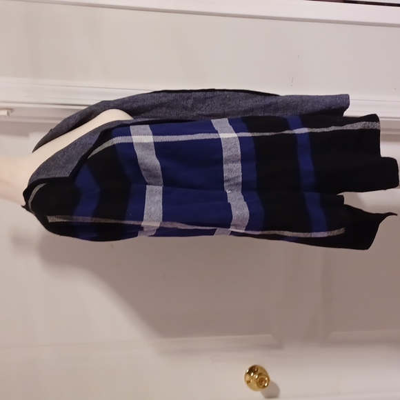 Anne Klein purple window pane side hem slit split open cardigan cotton acrylic S - Picture 3 of 16